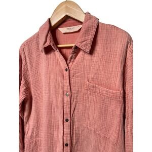 Free People Lovebird Button Down Shirt‎ Womens Top Pink Gauze Long Sleeve